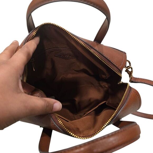 Fossil‎ Wren Satchel Women's Medium Brown Leather Adjustable Strap Shoulder Bag - Picture 8 of 9